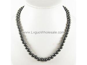 8mm Round Beads Stone Hematite String Necklace